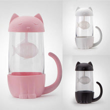 Load image into Gallery viewer, Belle tasse en verre thé chat avec poisson filtre crépine verre tasse thé infuseur filtre tasse maison bureau conteneur cadeau
