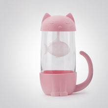 Load image into Gallery viewer, Belle tasse en verre thé chat avec poisson filtre crépine verre tasse thé infuseur filtre tasse maison bureau conteneur cadeau
