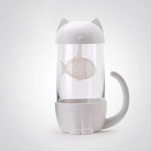 Load image into Gallery viewer, Belle tasse en verre thé chat avec poisson filtre crépine verre tasse thé infuseur filtre tasse maison bureau conteneur cadeau
